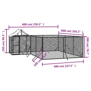 Външна клетка за куче с покрив сребриста 6x6x2,5 м стомана