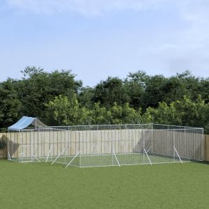 Външна клетка за куче с покрив сребриста 10x6x2,5 м стомана