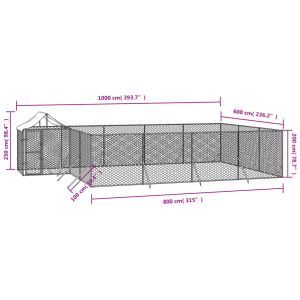 Външна клетка за куче с покрив сребриста 10x6x2,5 м стомана