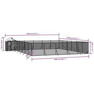 Външна клетка за куче с покрив сребриста 12x12x2,5 м стомана
