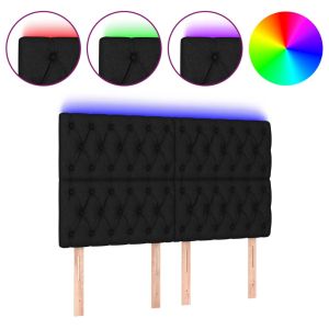 LED горна табла за легло, черна, 144x7x118/128 см, плат