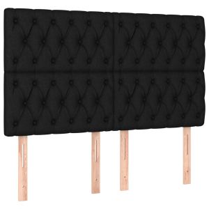 LED горна табла за легло, черна, 144x7x118/128 см, плат