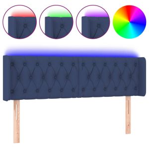 LED горна табла за легло, синя, 147x16x78/88 см, плат