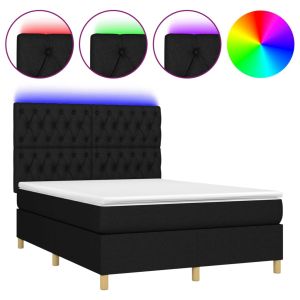 Боксспринг легло с матрак и LED, черно, 140x190 см, плат