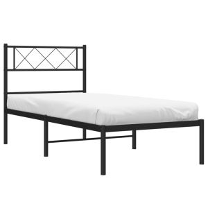 Метална рамка за легло с горна табла, черна, 90x190 см