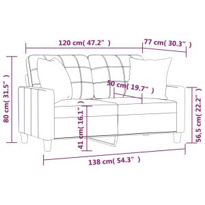 2-местен диван с декоративни възглавници сив 120 см еко кожа