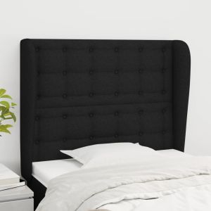 Горна табла за легло с уши, черна, 103x23x118/128 см, плат