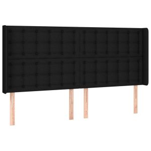 Горна табла за легло с уши, черна, 203x16x118/128 см, плат