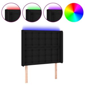 LED горна табла за легло, черна, 103x16x118/128 см, плат