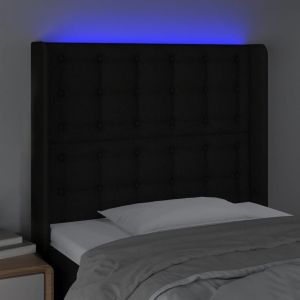 LED горна табла за легло, черна, 103x16x118/128 см, плат