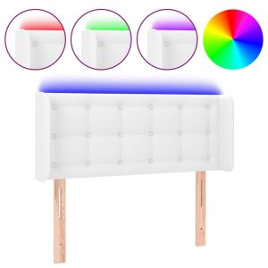 LED горна табла за легло, бяла, 103x16x78/88см, изкуствена кожа