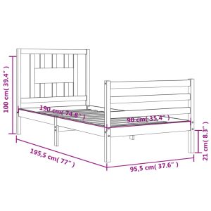 Рамка за легло с табла бяла Single масивна дървесина