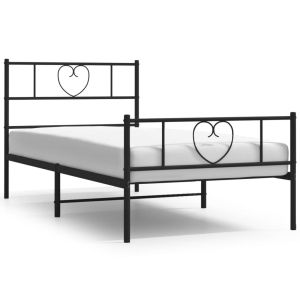 Метална рамка за легло с горна и долна табла, черна, 100x190 см