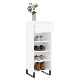 Шкаф за обувки, бял, 40x36x105 см, инженерно дърво