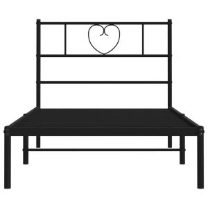 Метална рамка за легло с горна табла, черна, 100x200 см