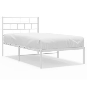Метална рамка за легло с горна табла, бяла, 75x190 см