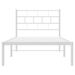 Метална рамка за легло с горна табла, бяла, 75x190 см