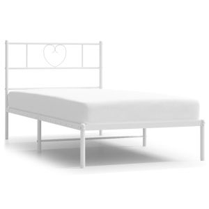 Метална рамка за легло с горна табла, бяла, 107x203 см