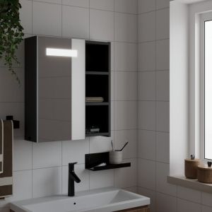 Огледален шкаф за баня с LED осветление черен 45x13x52 см