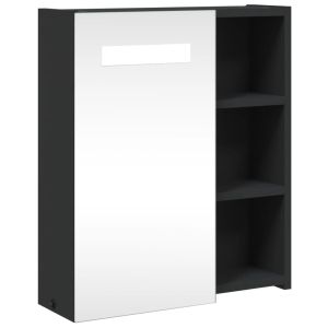 Огледален шкаф за баня с LED осветление черен 45x13x52 см
