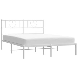 Метална рамка за легло с горна табла, бяла, 140x190 см
