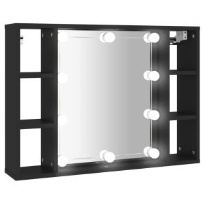 Огледален шкаф с LED, черен, 76x15x55 см