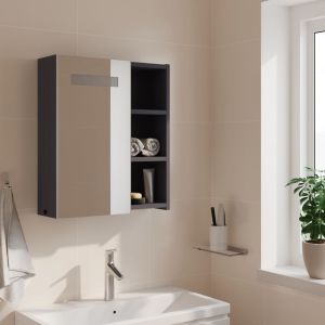 Огледален шкаф за баня с LED светлина сив 45x13x52 см