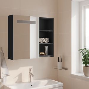 Огледален шкаф за баня с LED светлина сив 60x13x52 см