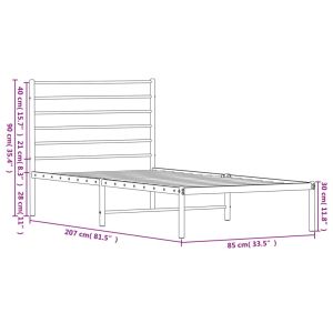 Метална рамка за легло с горна табла, бяла, 80x200 см