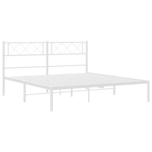 Метална рамка за легло с горна табла, бяла, 150x200 см