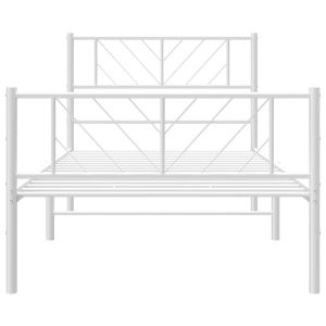 Метална рамка за легло с горна и долна табла, бяла, 107x203 см