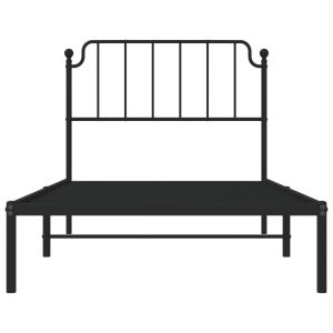 Метална рамка за легло с горна табла, черна, 100x200 см