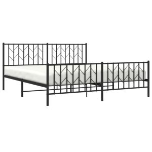 Метална рамка за легло, без матрак, с табли, черна, 180x200 см