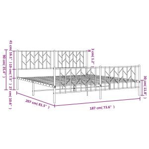Метална рамка за легло, без матрак, с табли, черна, 180x200 см