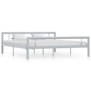 Рамка за легло, сиво и бяло, метал, 180x200 cм