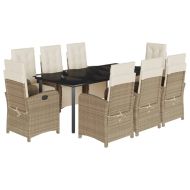 Градински комплект с възглавници, 9 части, бежов полиратан