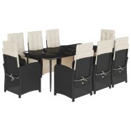 Градински трапезен комплект възглавници 9 части черен полиратан