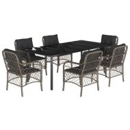 Градински трапезен комплект 7 части с възглавници сив полиратан