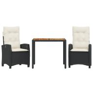 Градински комплект от 3 части с възглавници черни полиратан