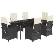 Градински трапезен комплект 7 части възглавници черен полиратан