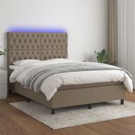 Боксспринг легло с матрак и LED, таупе, 140x190 см, плат