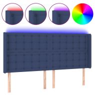 LED горна табла за легло, синя, 203x16x118/128 см, плат