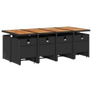 Външен трапезен комплект 13 части с възглавници черен полиратан