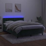 Боксспринг легло с матрак и LED, тъмнозелено, 140x190см, кадифе