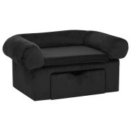 Кучешки диван с чекмедже, черен, 75x50x38 см, плюш