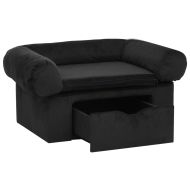Кучешки диван с чекмедже, черен, 75x50x38 см, плюш