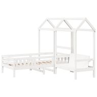 Комплект легло и пейка с покрив, бяла, 75x190 см, бор масив