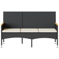 Градинска пейка 3-местна с възглавници черен полиратан