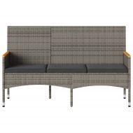 Градинска пейка 3-местна с възглавници сив полиратан