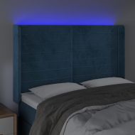 LED горна табла за легло, тъмносиня, 147x16x118/128 см, кадифе